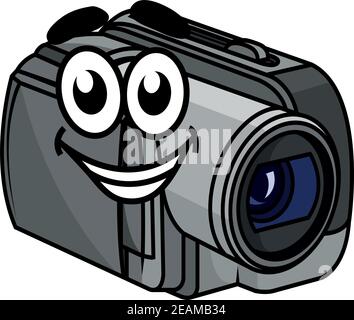 Happy gray colored cartoon video camera with cute smiling face isolated on white background Stock Vector