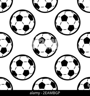 Black and white seamless background pattern of footballs or soccer balls in a repeat motif in square format Stock Vector