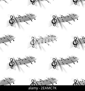 Music score and notes background seamless pattern with a short stave with a clef and section of musical notes in a repeat motif Stock Vector