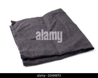 Black linen napkin isolated on white Stock Photo