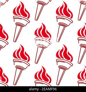 Flaming torch seamless background pattern with a repeat motif in retro style for any conceptual design Stock Vector