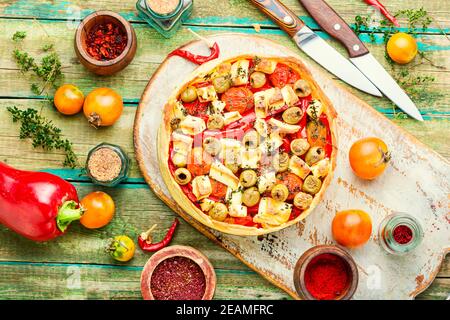 Homemade cheese and pepper pie Stock Photo