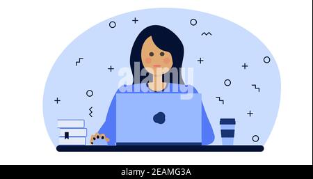 Female with computer concept vector illustration Stock Vector