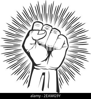 Raised hand with clenched fist. Protest symbol. Flat design, vector on transparent background Stock Vector