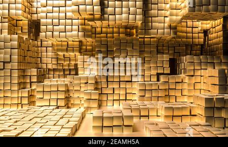 abstract background of gold colored cubes. Stock Photo