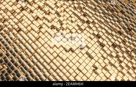 gold colored mosaic with cubic geometric shapes Stock Photo