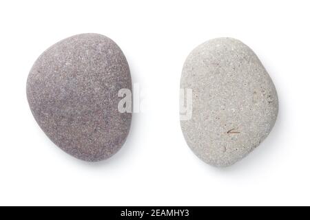 Grey Pebble Stones Isolated On White Background Stock Photo