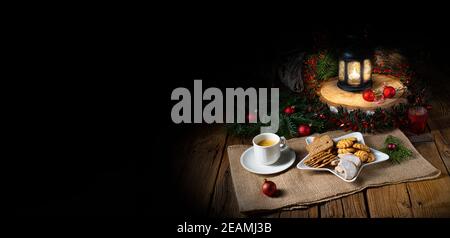 Different types of biscuits with rustic Christmas decorations Stock Photo