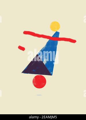 Balanced forms and Abstract Shapes with Primary Colors. Abstract Modernism Painting with Volume. Bauhaus and Kandinsky vibe. For Print and Poster. Stock Photo