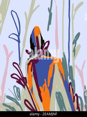 Abstract Person in Nature. Fauvism and Expressionism art. Colorful Painting for print and poster. Raoul dufy vibe Stock Photo