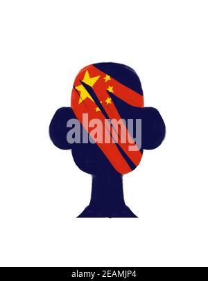 Republic of China on a Head Silhouette. illustration of Geopolitical. China Country with Flag identity representation. Avatar Clipart Isolated on white Stock Photo