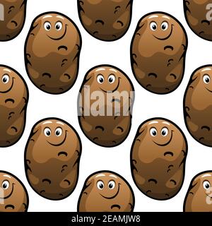 Seamless pattern of brown funny comic farm fresh potatoes for a healthy vegetarian diet isolated on white background Stock Vector