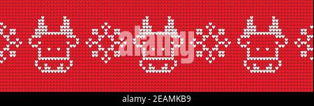 Trendy paper art pattern with knitted texture seamless bull. Watercolor style texture. Background, wallpaper. Christmas decoration. Geometric texture background. Holiday background Stock Photo