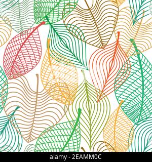 Seamless pattern of autumnal colorful leaves overlap on each other for seasonal or background design Stock Vector