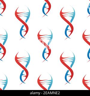 Stylized colorful blue and red DNA spiral helix seamless background pattern conceptual of medicine and genetics in square format Stock Vector