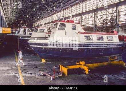 LAKE MARACAIBO, VENEZUELA, OCTOBER 1988 - Boat is dry dock repairs, Lagoven oil company, in Zulia State. Stock Photo