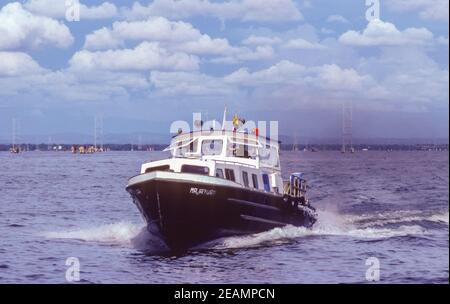 LAKE MARACAIBO, VENEZUELA, OCTOBER 1988 - Lagoven oil company boat on lake, in Zulia State. Stock Photo