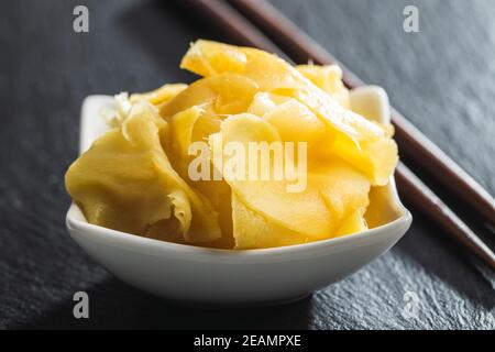 Pickled sushi ginger slices Stock Photo