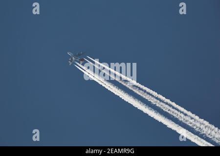 Airliner at cruising altitude Stock Photo