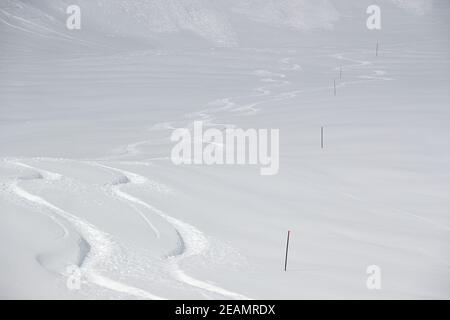 Ski Slope with Fresh Curves Stock Photo