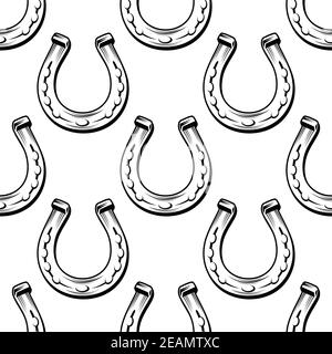 Seamless background black and white pattern of lucky horseshoes in square format for luck concept design Stock Vector