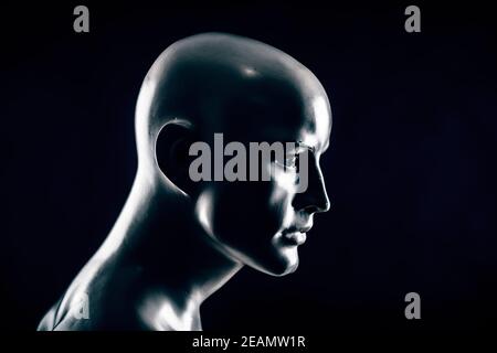 Scary mannequin head in the dark Stock Photo