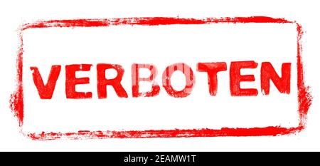 Red stencil frame: Forbidden banner in german language Stock Photo