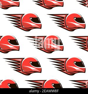 Seamless pattern of red racing helmet with red spikes projecting from the back giving the impression of speed Stock Vector