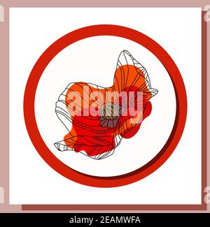 May 9. Banner for Victory Day. Symbolic red poppy on a white background. Vector illustration. Victory day poster. Poppy flower symbol of memory. World Stock Vector
