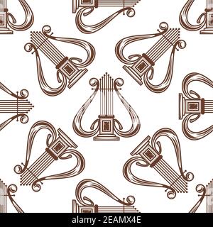 Seamless musical harp pattern suitable for music, theatre and culture design Stock Vector
