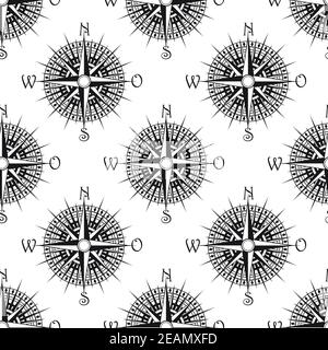 Seamless nautical icon pattern with old compass, suitable for nautical, geography and travel design Stock Vector