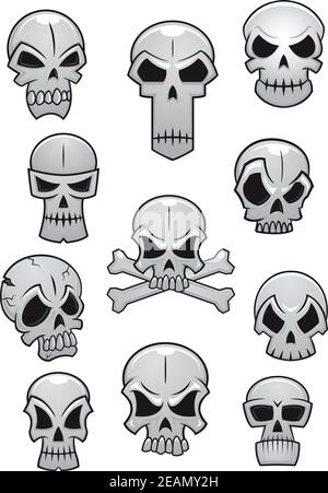 Human skulls set for Halloween holiday design isolated on white background Stock Vector