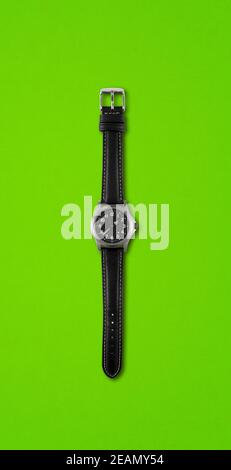 Green color clock isolated on a white background Stock Photo - Alamy