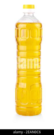 vegetable or sunflower oil in plastic bottle isolated with clipping path included Stock Photo