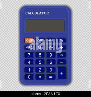 Vector realistic calculator blue isolated on transparent background, design template in EPS10. Stock Vector