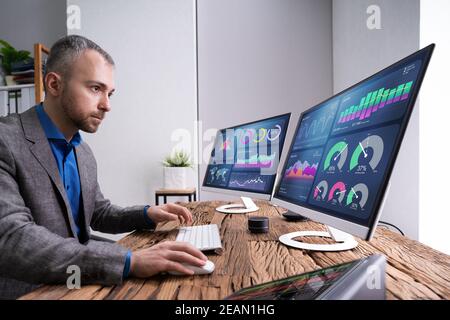 Financial Analyst Or Advisor Using KPI Data Technology Stock Photo