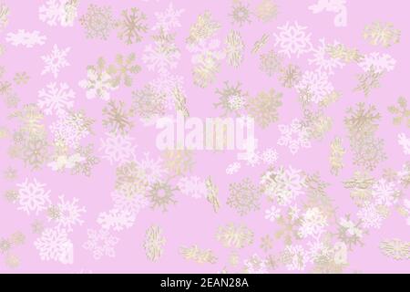Falling snowflakes pattern on pink background Stock Photo