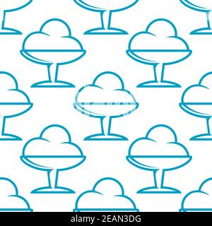 Ice cream sundae seamless pattern with a simple outline motif in a stemmed cocktail glass in blue in square format suitable for wallpaper and fabric d Stock Vector