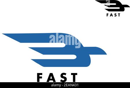Fast icon with a stylized bird in flight with trailing wings for delivery, air mail or transportation industry icon Stock Vector