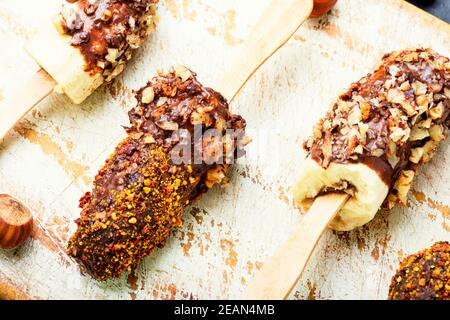 Banana in chocolate Stock Photo
