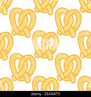 Crispy golden pretzel seamless background pattern with a repeat motif in square format for bakery design Stock Vector