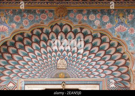 Lotus Gate at the Chandra Mahal, Jaipur City Palace in Jaipur, Rajasthan, India Stock Photo