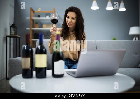 Virtual Wine Tasting Dinner Event Stock Photo