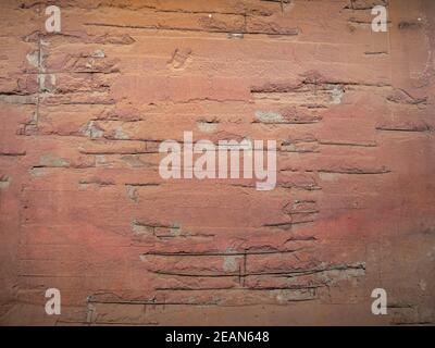 Reinforcement bars in a painted concrete wall Stock Photo