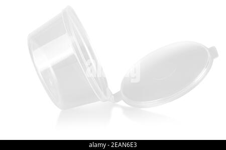 Empty opened plastic container isolated on white background Stock Photo