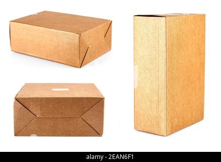set of a cardboard boxes on white background Stock Photo