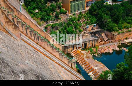 view of the dam of the Sau Reservoir, in the Ter River, in the Province of Girona, Catalonia, Spain Stock Photo