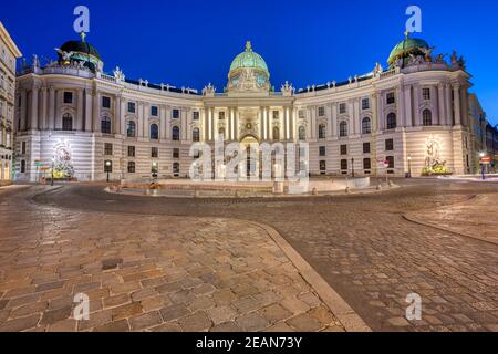 The famous Hofburg with the Michaelerplatz in Vienna at night Stock Photo