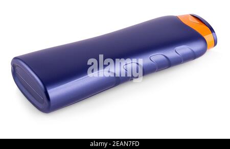 Blue shampoo bottle isolated on white Stock Photo