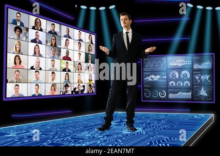 Speaker At Virtual Training Seminar Stock Photo